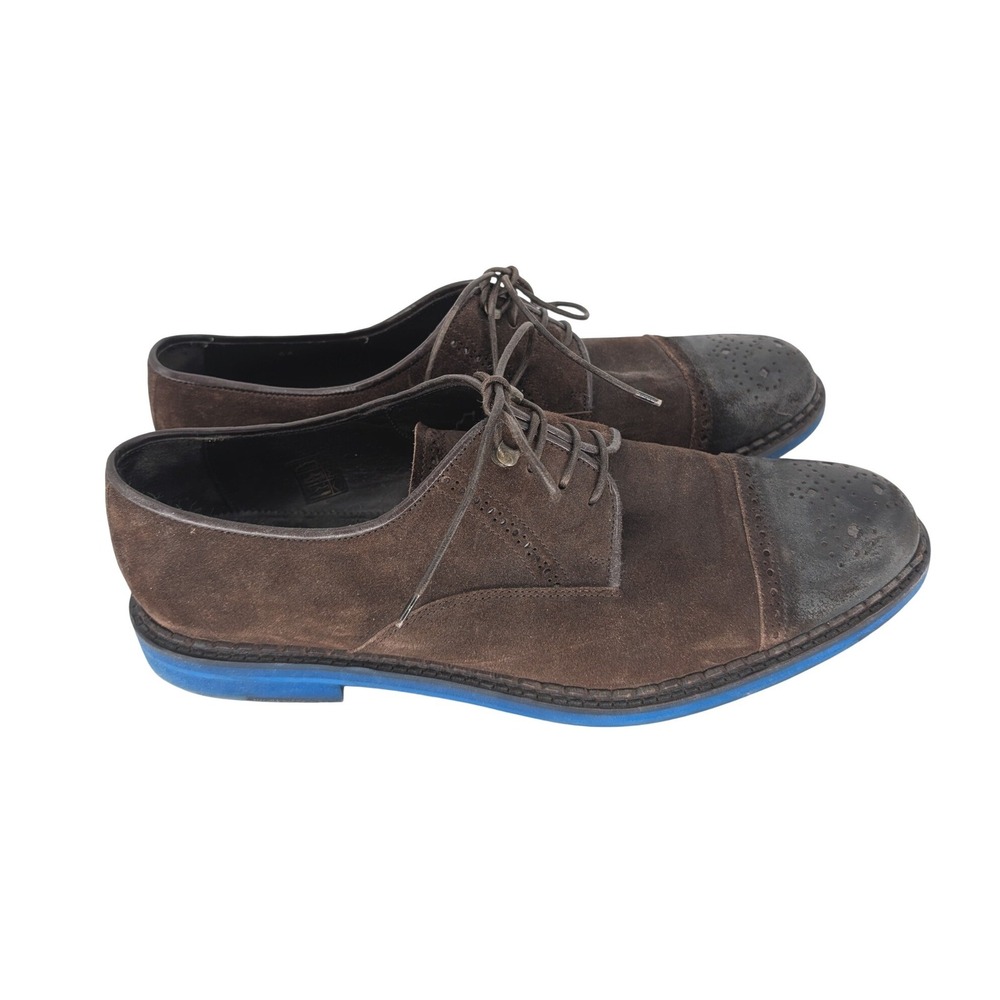 Jimmy Choo Suede Derby Shoes Mens 46 Brown Blue Cap Toe Made in Italy Luxury
